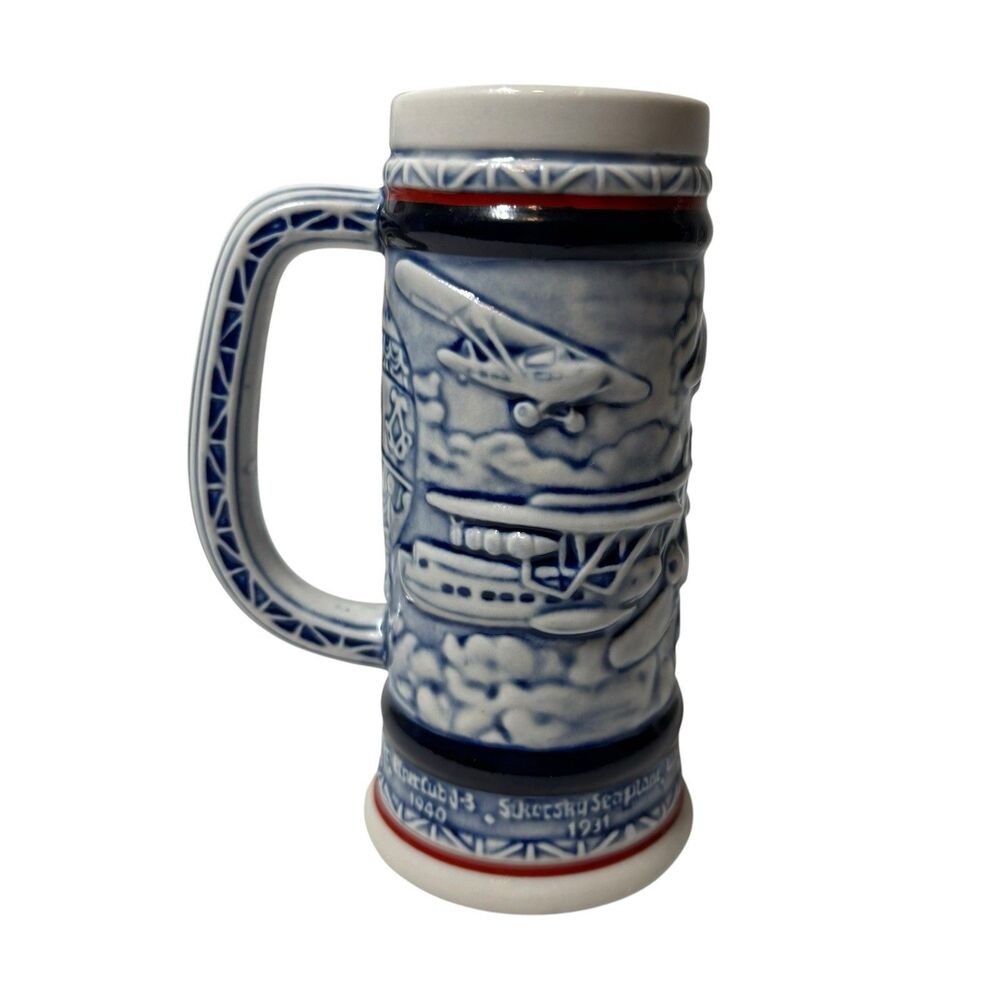 Vtg 82' Avon Flying Classics Mini Open Beer Stein Handcrafted Brazil Aviation